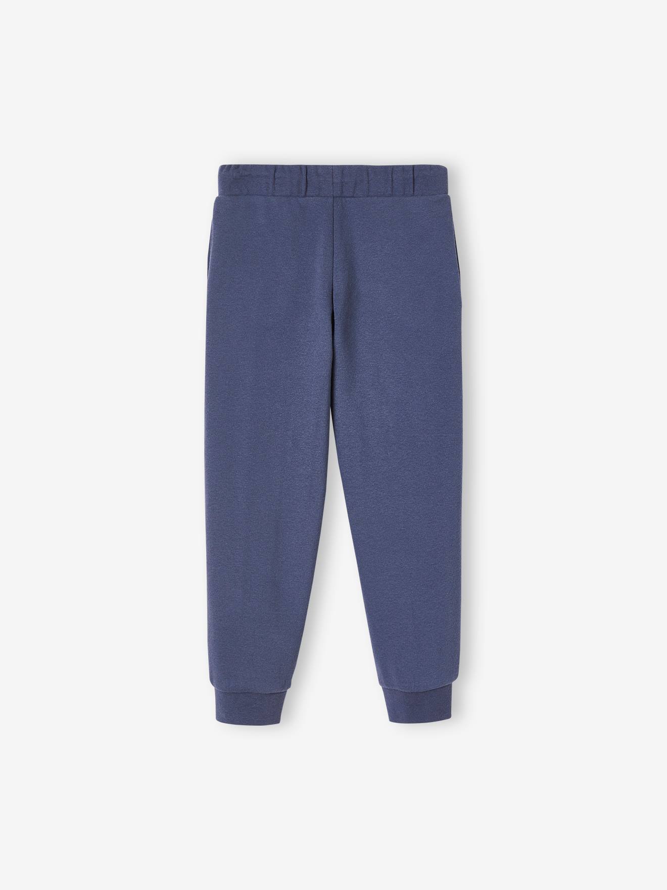 Calça de moletom para meninas, lisa, azul médio com estampas.