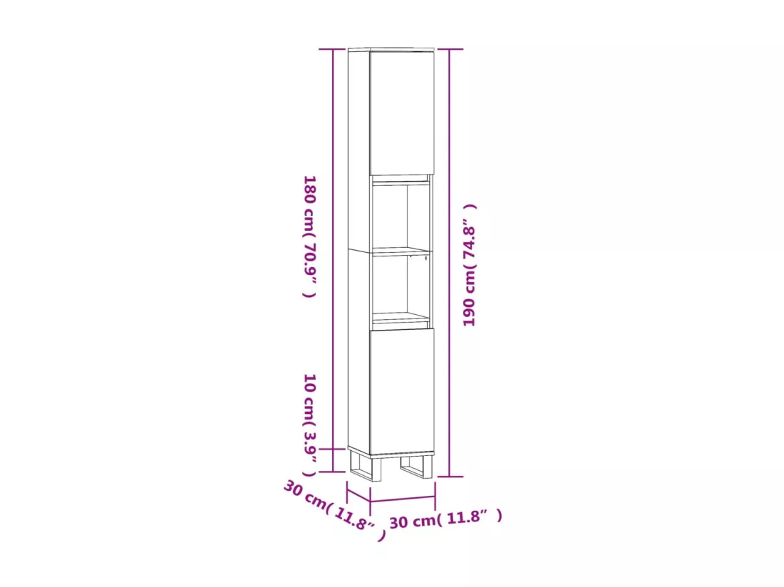 Armoire de salle de bain noir 30x30x190 cm bois d'ingénierie