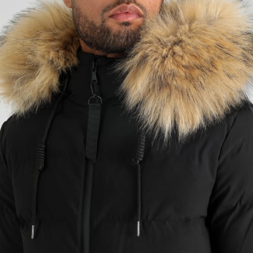 Doudoune Longue Explorer Avec Fourrure Beige 0036 Noir