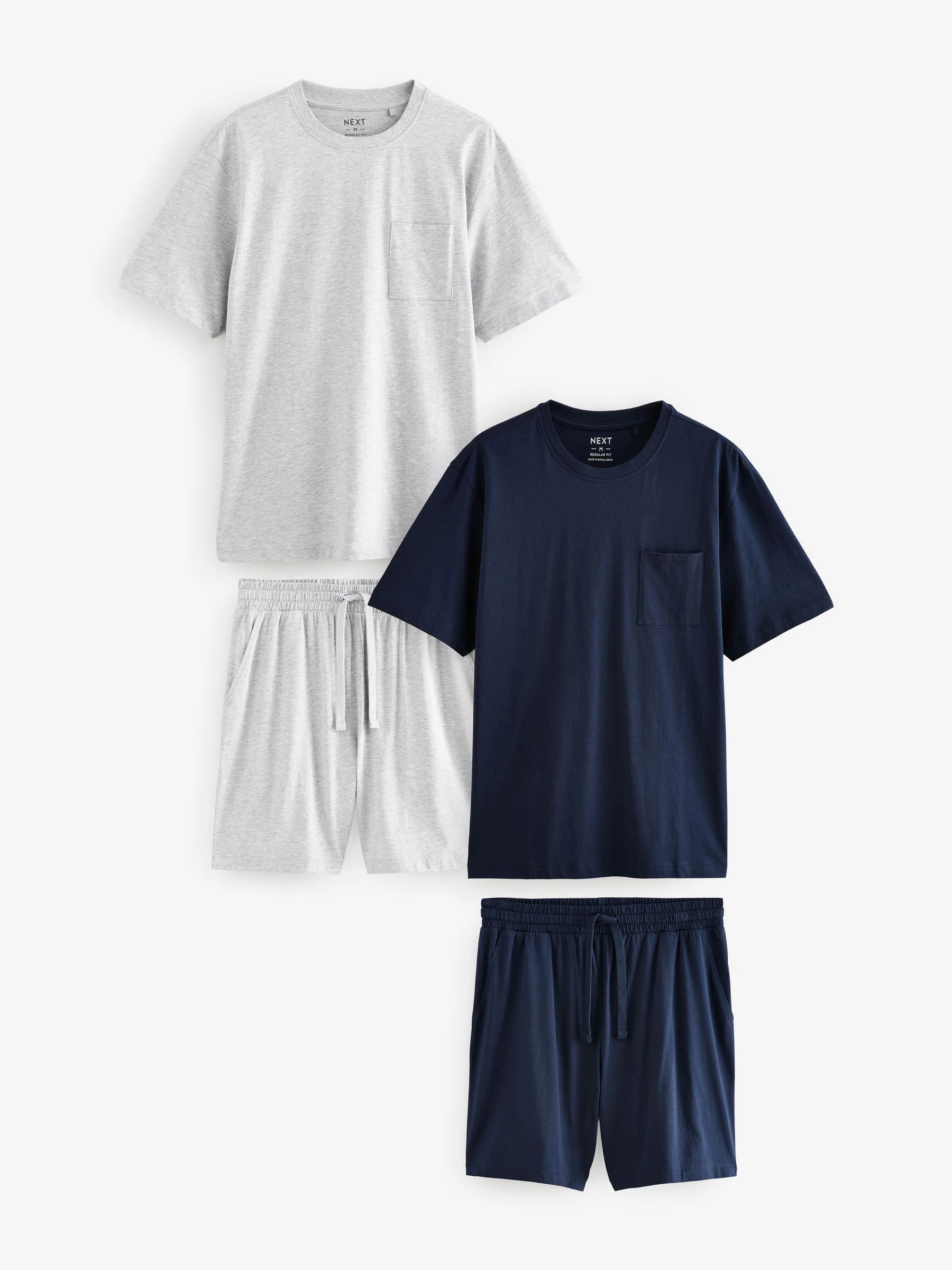 Marineblauw/grijs - Korte jersey pyjama's verpakking van 2