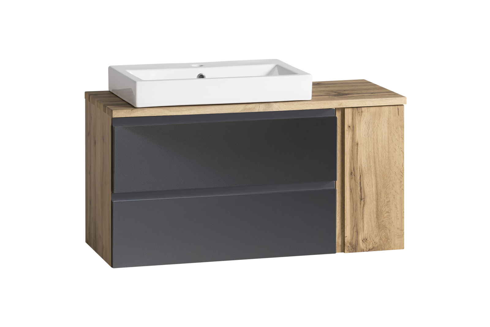 Waschtisch - Wotaneiche - grau matt - Keramikbecken links - 80 cm