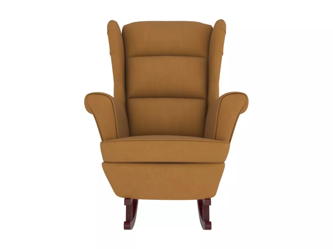Chaise à bascule avec pieds en bois et tabouret Marron Velours