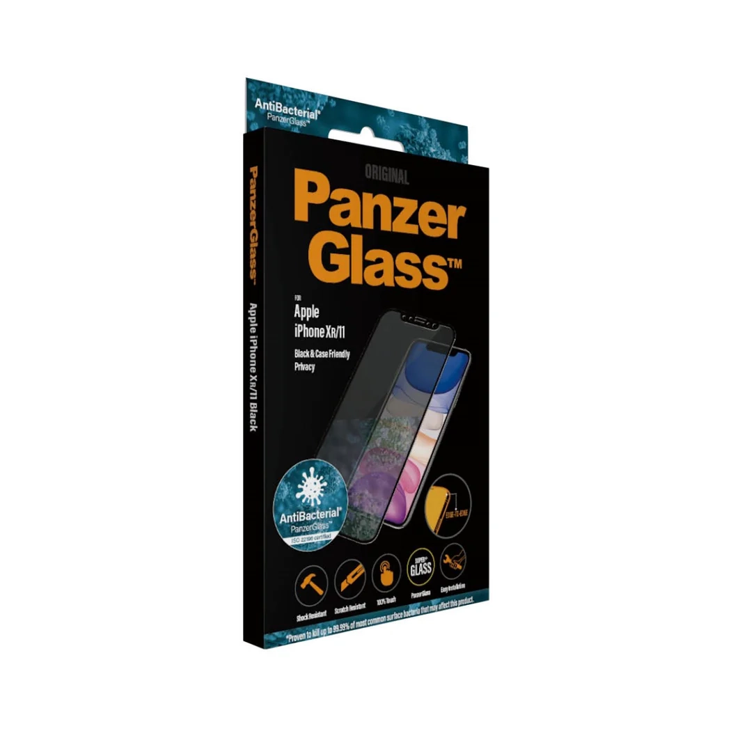 iPhone 11 / iPhone Xr Antibakterielle Privacy Panzer Glas Displayschutz mit Rahmen (P2665)