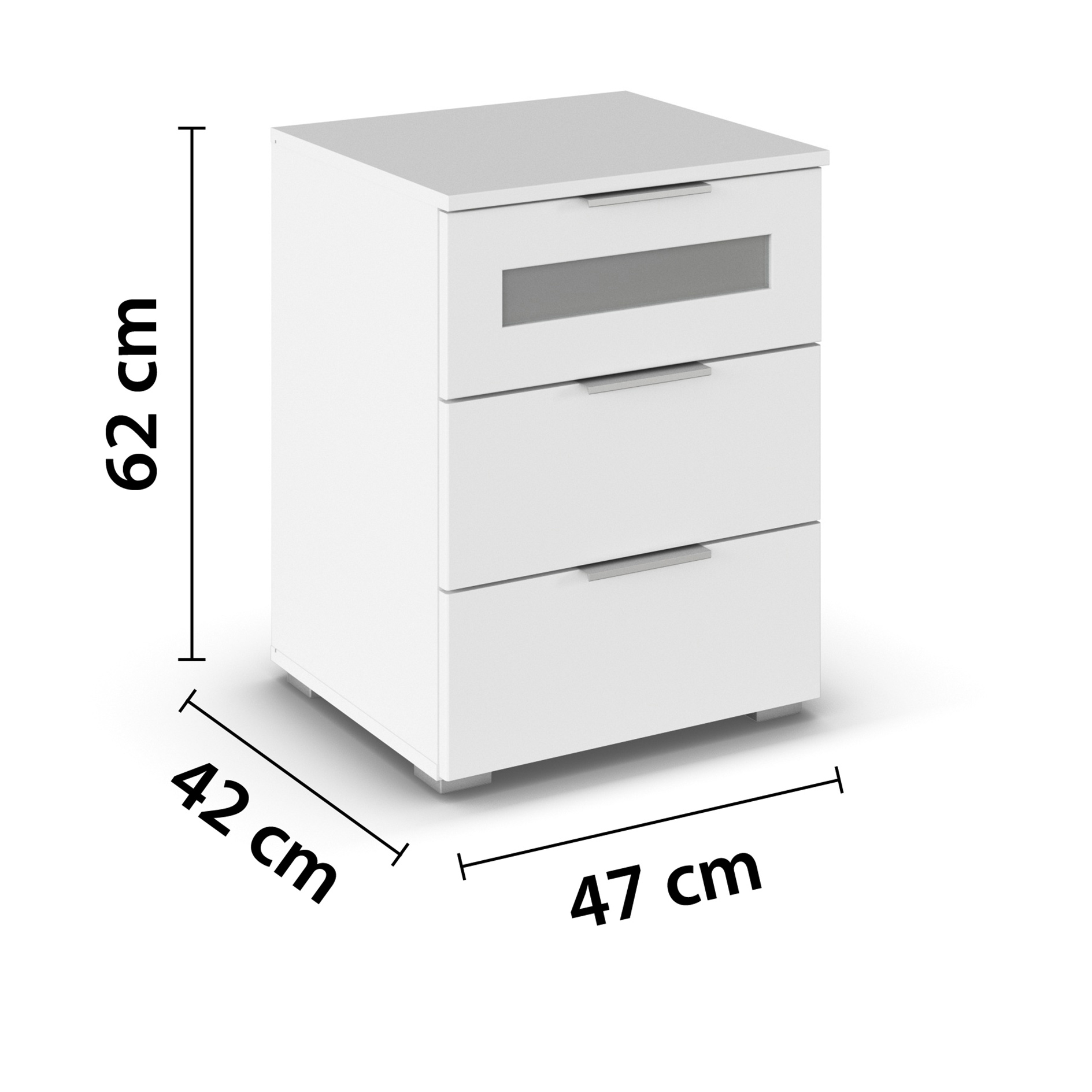 Nachtschrank - alpinweiß - mit Milchglaseinsatz - 62 cm
