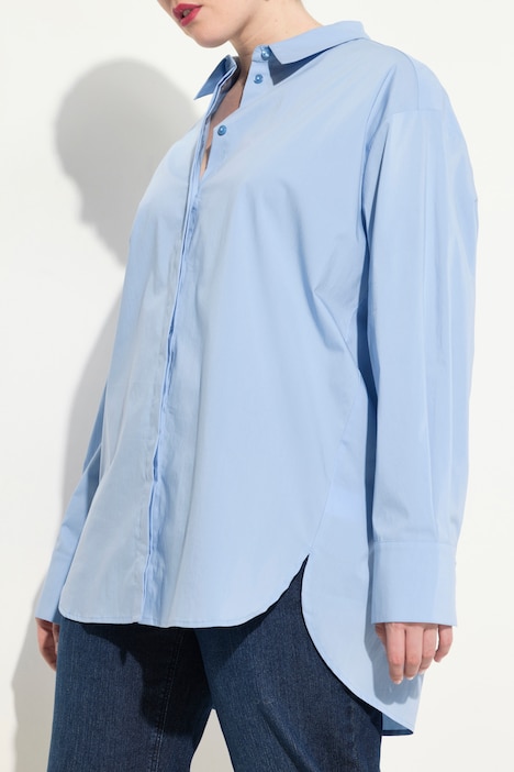 Hemdbluse, Perlmuttknöpfe, Oversized, Hemdkragen, Langarm