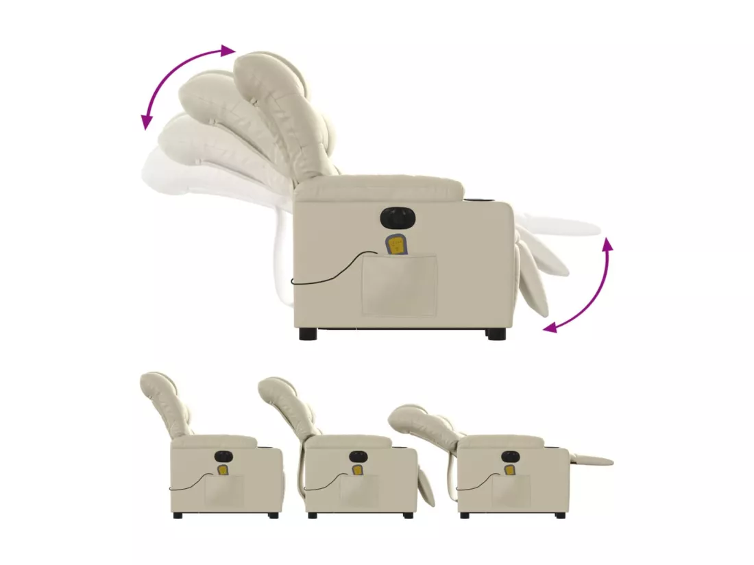 Fauteuil inclinable massant électrique crème similicuir