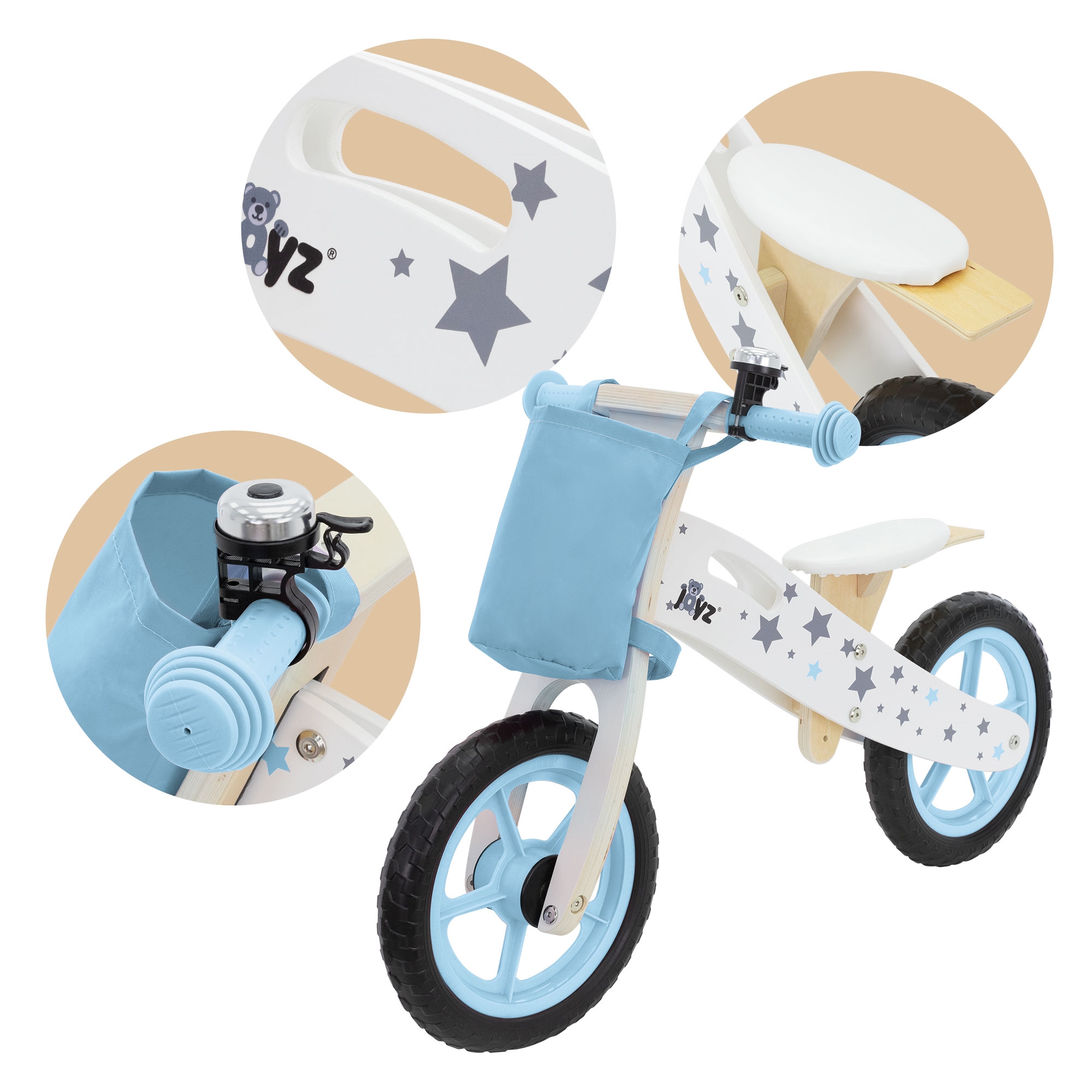 Bicicleta de madeira Joyz para crianças a partir de 2 anos com assento ajustável.