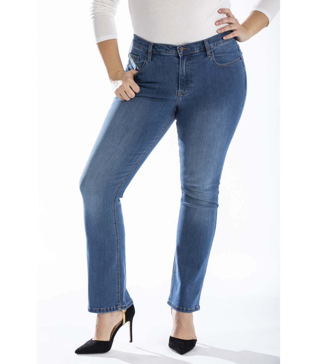 Jeans coupe droite bootcut stone brossé BLEU