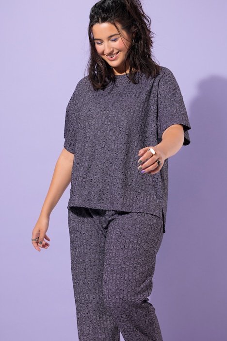 Schlafanzug, Zweiteiler, Rippjersey, Halbarm, lange Hose