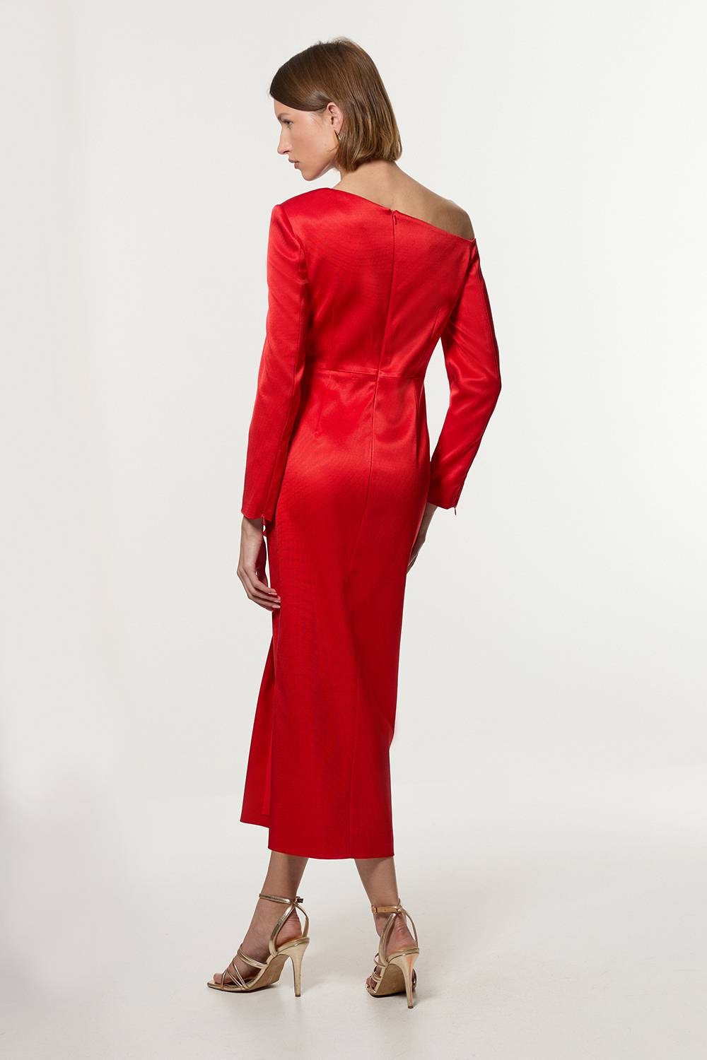 KarenMillen Robe maxi sur mesure Petite en tissu côtelé italien structuré, à encolure asymétrique et drapée