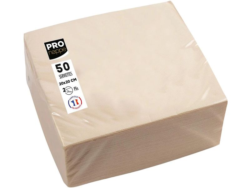 PRO nappe Papierservietten 20 cm x 20 cm, 50 Stück, Elfenbe Packung mit 50 Cocktail-Servietten