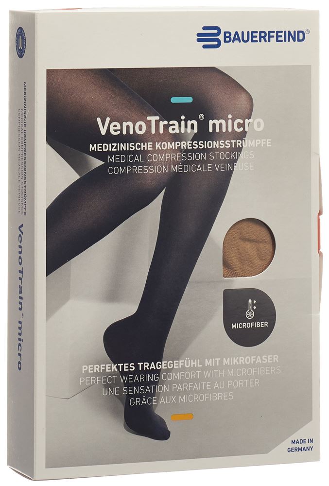 Bauerfeind VenoTrain Micro KKL2 AT L plus/long geschlossene Fussspitze caramel 1 Stk