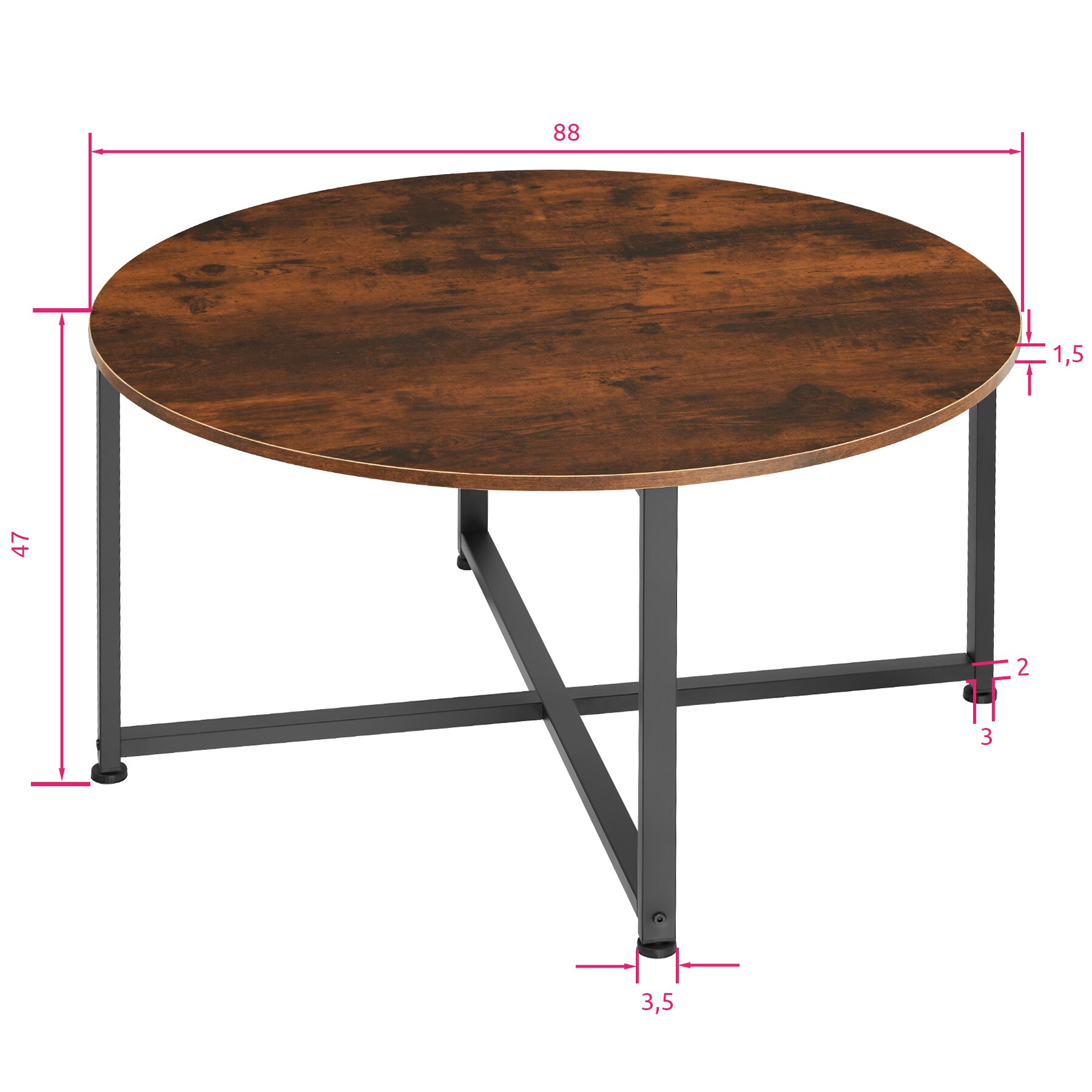 tectake® Couchtisch, Industrial Style, rund, 88,5 x 47 cm