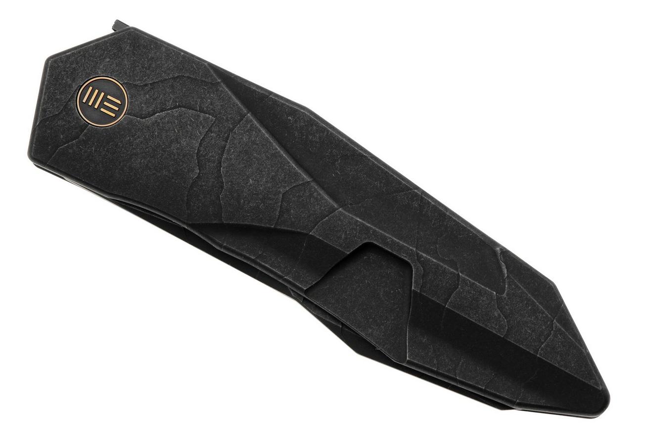 WE Knife Solid WE22028-5, CPM-20CV, Stonewashed Etched Pattern Black Titanium, zakmes