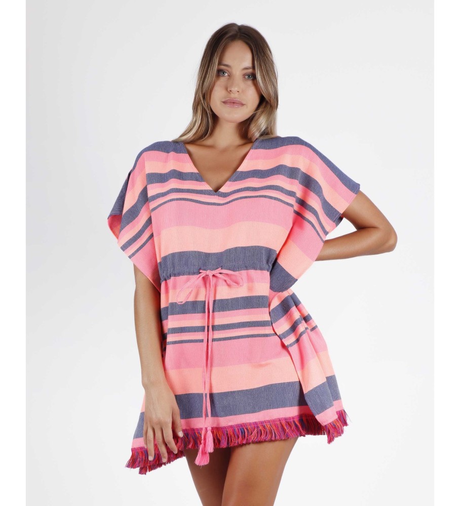 Vestido Admas Kafka com listras fúcsia