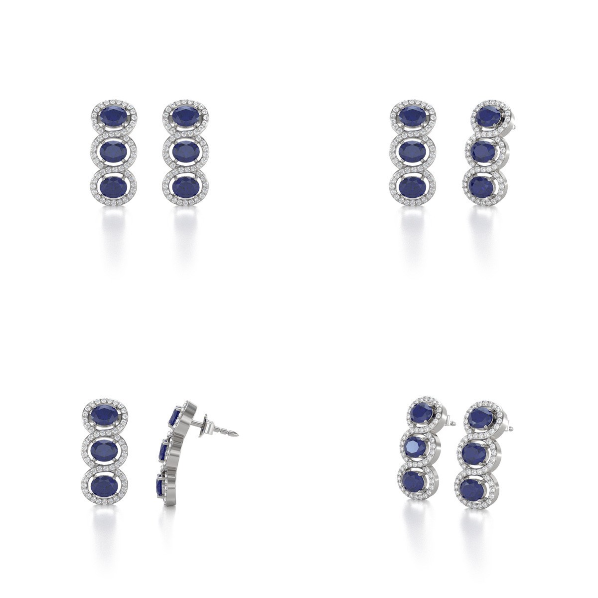 Boucles d'oreilles ADEN Or 585 Blanc Saphir forme Ovale et Diamants 4.55grs