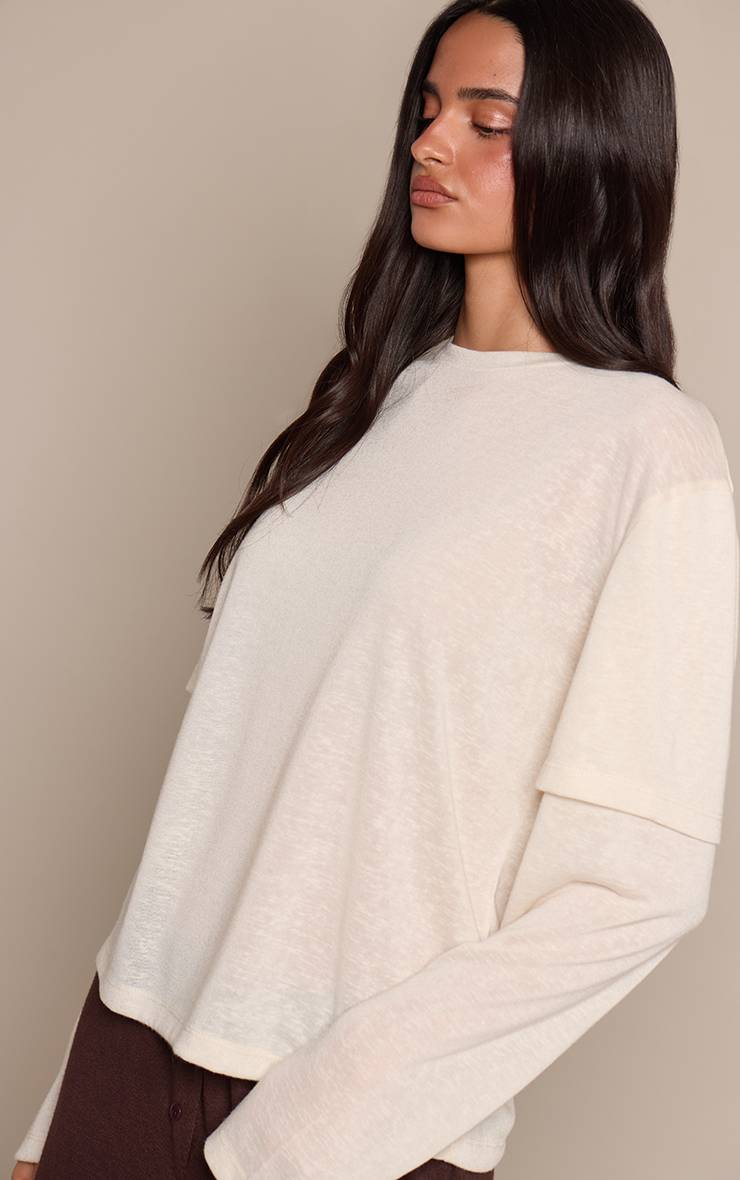T-shirt Oversize À Manches Superposées En Jersey Chiné Slub