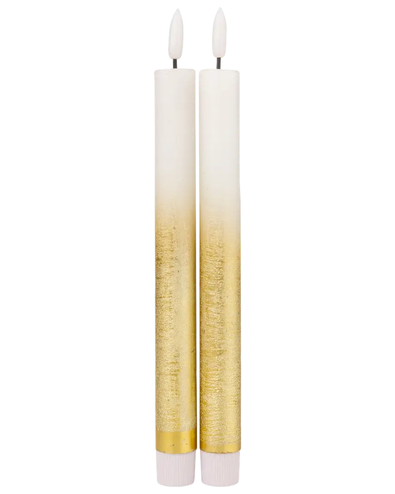 LED Kronelys 25 cm - Guld og hvid 2-pak