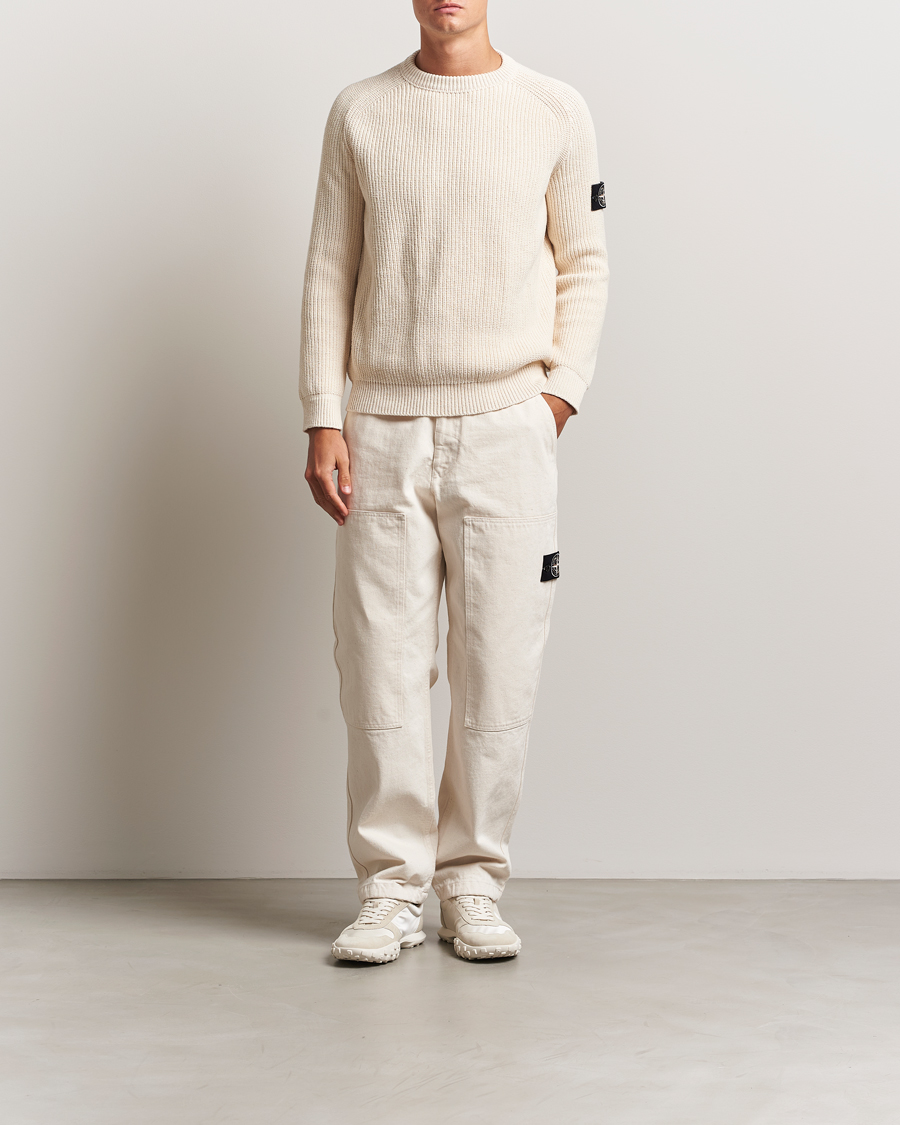 Stone Island RAW Cotton Popcorn Stitch Crew Neck Ivory