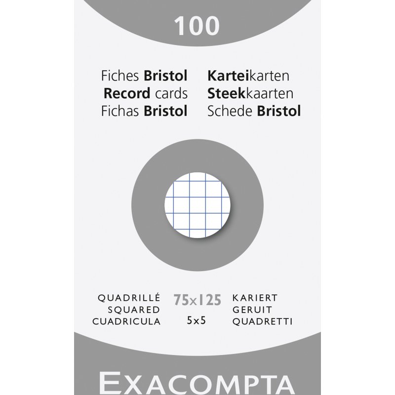 Fiche bristol 125 x 75 mm quadrillée 5 x 5 blanche non perforée Exacompta - Boîte de 100