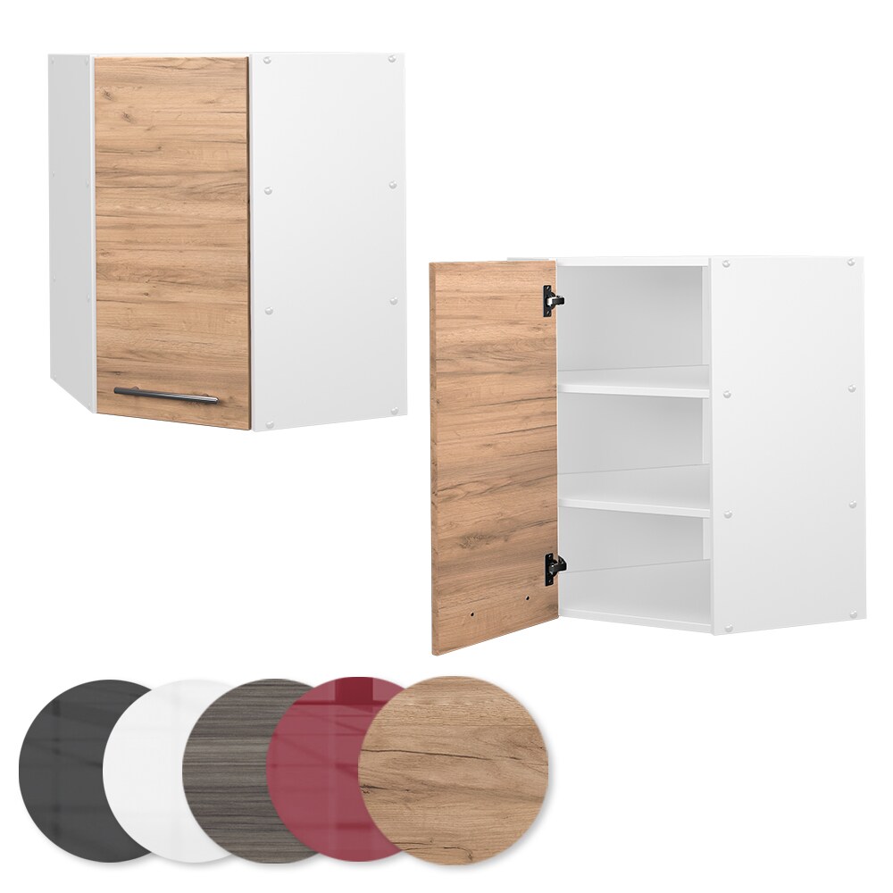 Vicco Eckhängeschrank Küchenschrank Küchenmöbel Fame-Line Weiß Eiche modern 57 cm Küche Einbauküche Eckküche Hängeschrank Drehtür Einlegeboden Küchenzeile