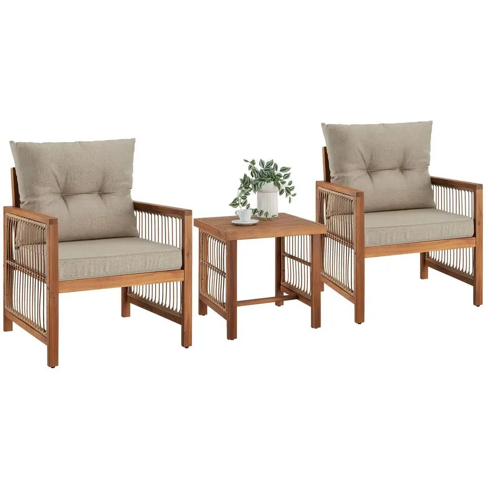 tectake Loungeset Eivissa in rope-design met XXL-bekleding, Natuur