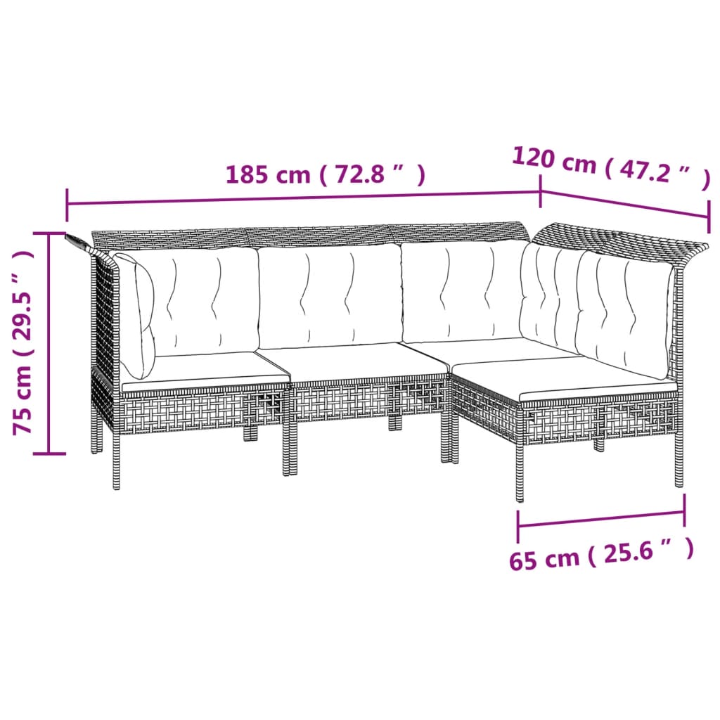 Salon de jardin meuble d'extérieur ensemble de mobilier 8 pièces avec coussins gris résine tressée