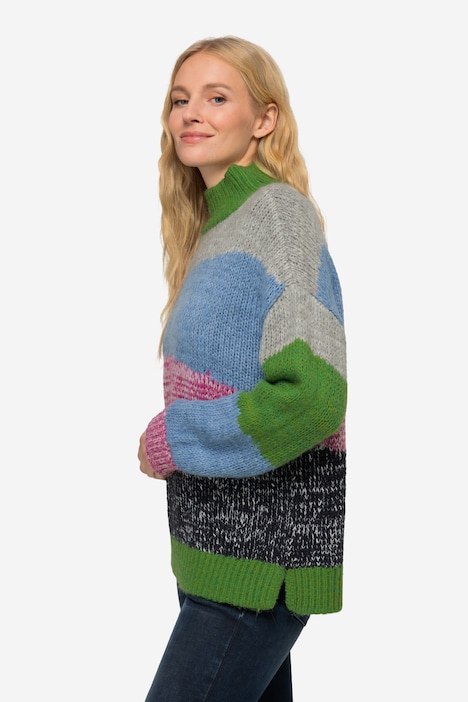 Rollkragen-Pullover, Colorblocking