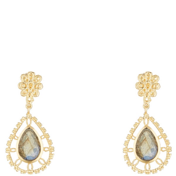 Boucles d'oreilles Léona - Laiton doré & labradorite grise
