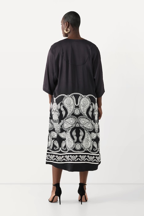 Maxikleid, Paisley-Print, V-Ausschnitt, 3/4-Fledermausärmel