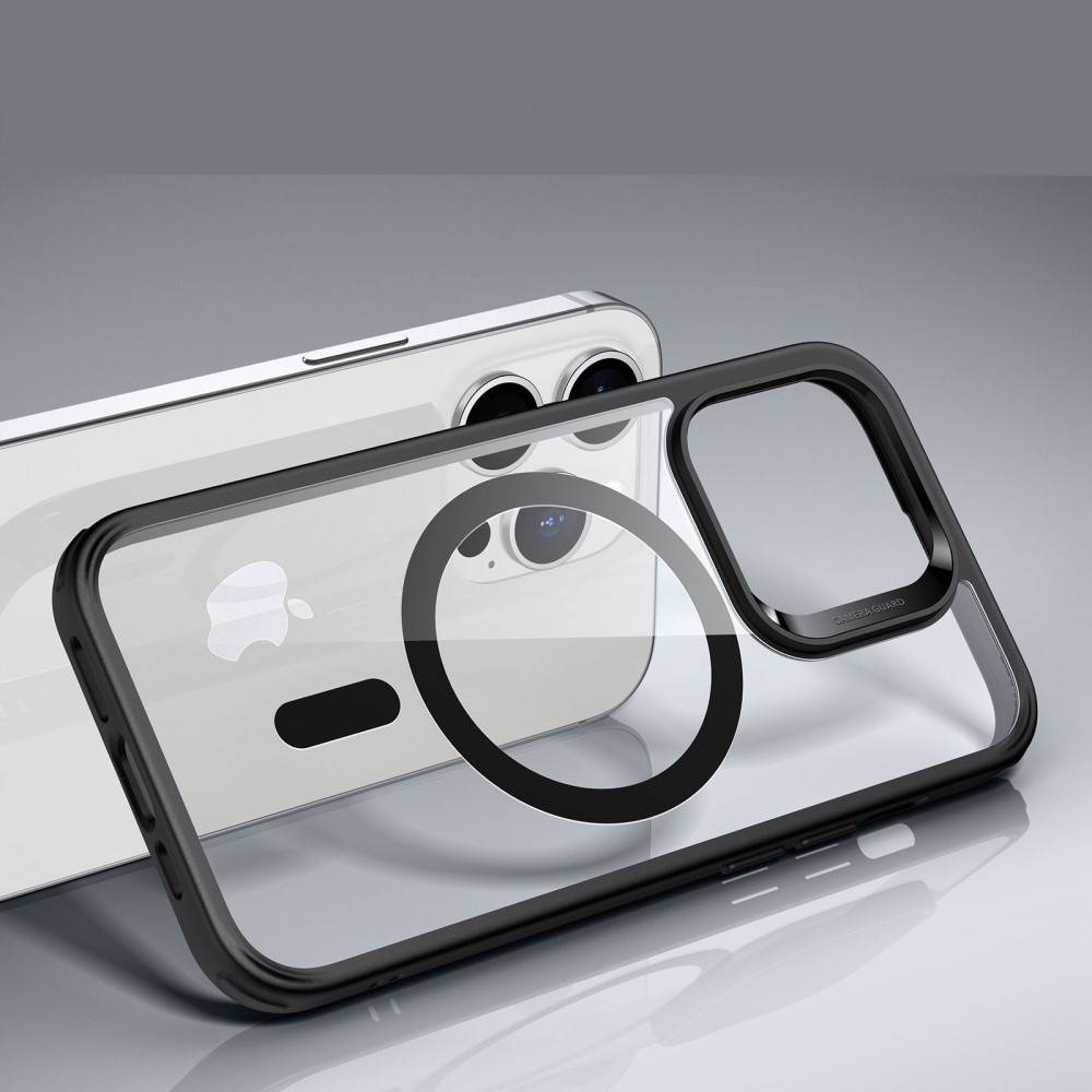 iPhone 14 Pro Max Classic Series MagSafe Hybrid Hülle TPU Bumper Acryl Rückseite   Air Cushion Fallschutz - Schwarz / Transparent