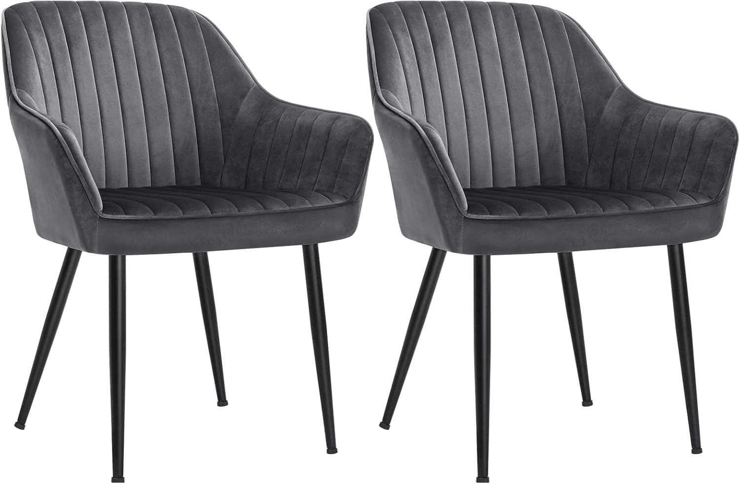 SONGMICS Esszimmerstuhl, 2er Set, Küchenstuhl, Sessel, Samt, Polsterstuhl mit Armlehnen, Loungesessel, bis 120 kg belastbar, Metallbeine, für Esszimmer, Küche, grau-tintenschwarz LDC087G02