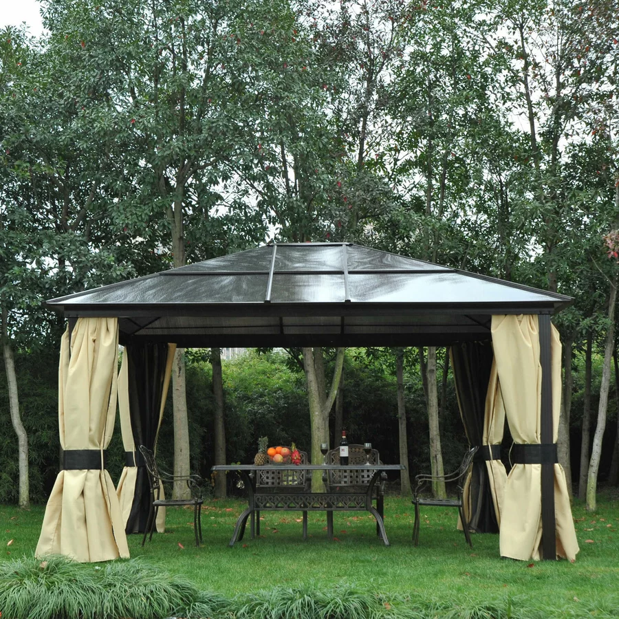 Outsunny Luxus Pavillon mit lichtdurchlässigem Dach braun, schwarz, beige