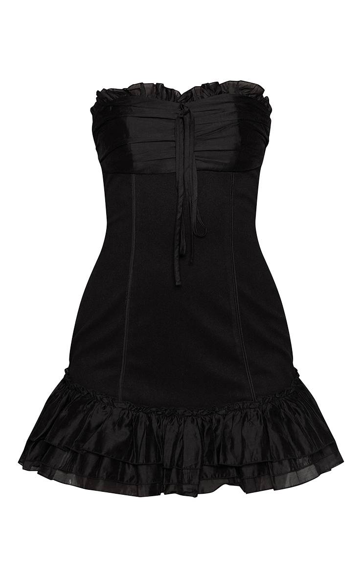Noir Robe Mini Bandeau À Détails Corset Et Ourlet À Volants