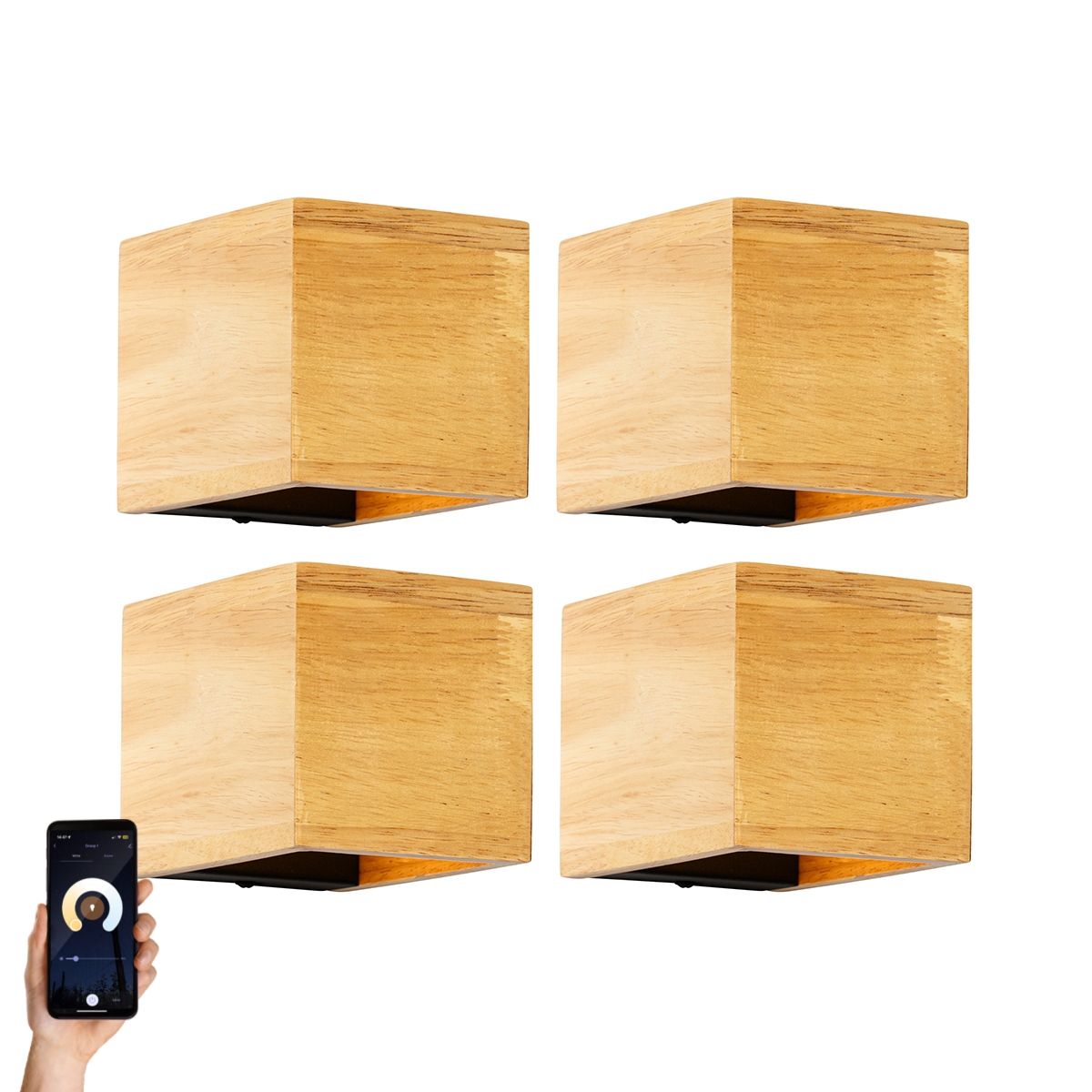 Set van 4 smart wandlamp eiken hout incl. Wifi G9 - Transfer