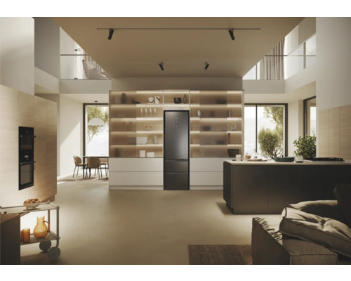 HAIER HTW5620CNMP koel-vriescombinatie, afmetingen (B x H x D): 59,5 x 205 x 66,7 cm, koelgedeelte: 289 l, vriesgedeelte: 125 l, zwart