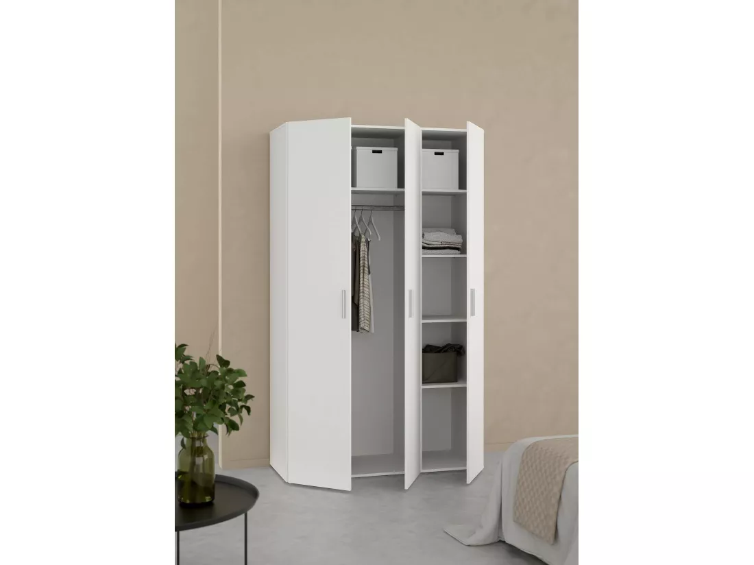 Garde-robe 3 portes Drivier, Meubles de chambre, Penderie de plain-pied, Placard à vêtements, 118x50 h201 cm, Blanc