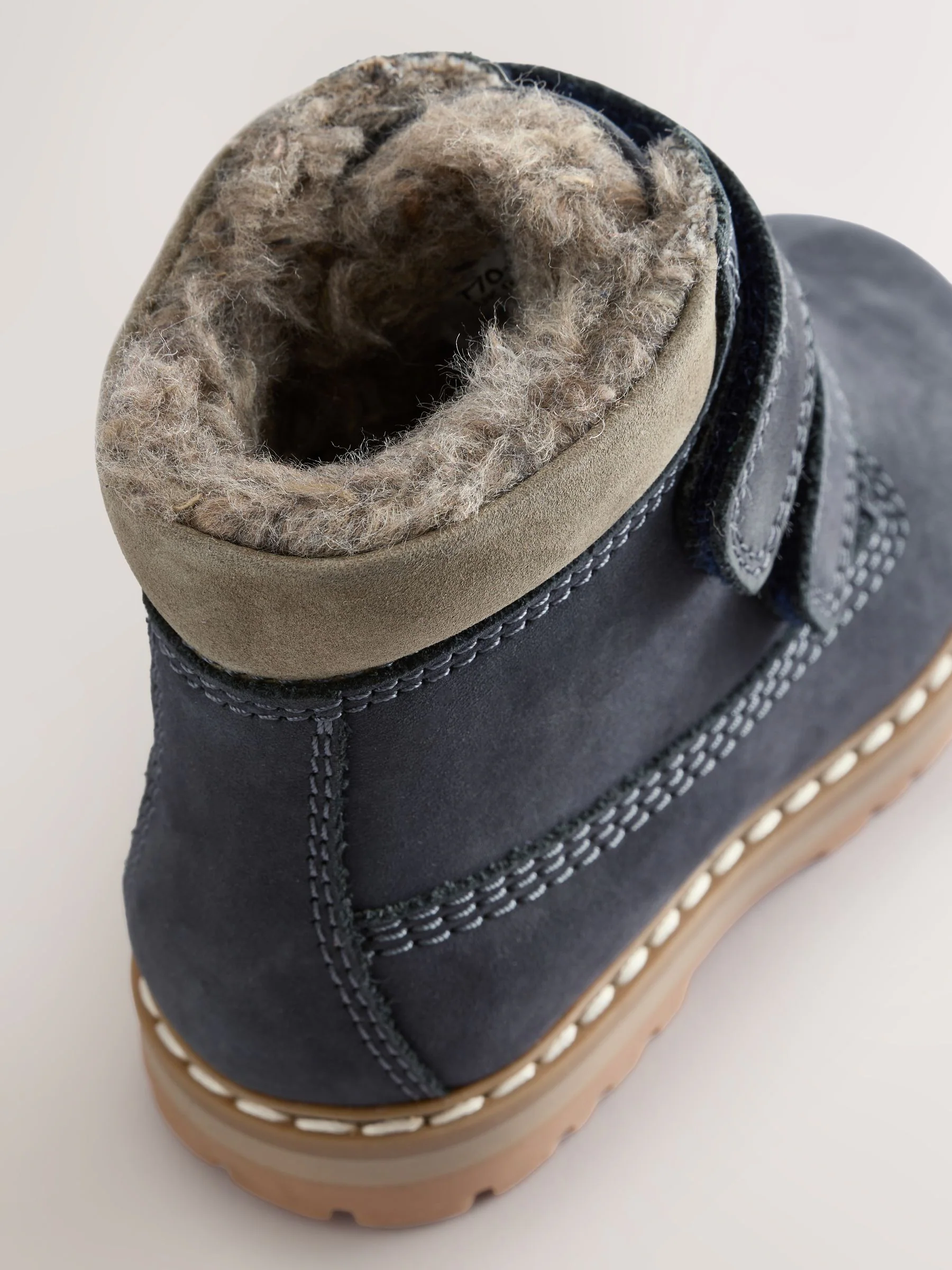 Marineblauw - Leren Thermal gevoerde Thinsulate werklaarzen met klittenbandsluiting
