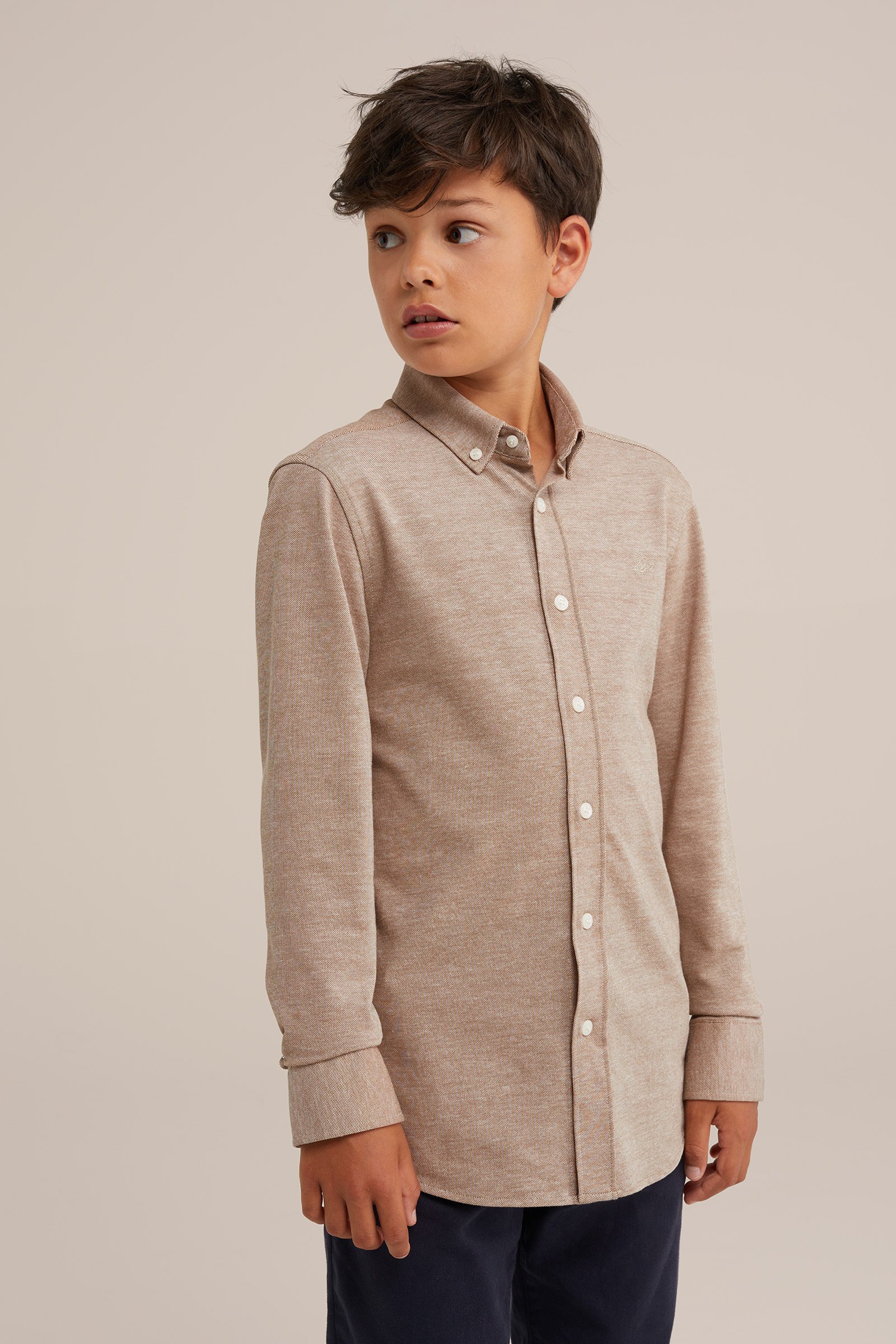 Jongens overhemd van piquéjersey WE Fashion Lichtbruin