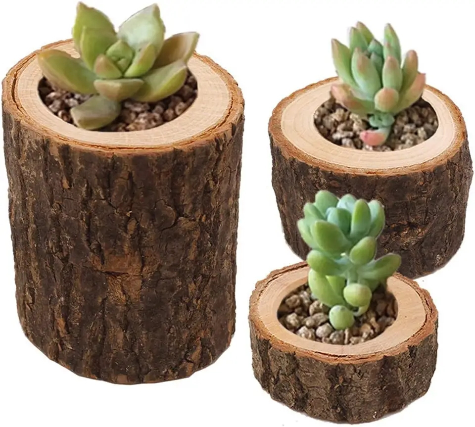 (3er Set) Holz Teelicht Halter Home Deko Accessoire Baumstamm Kerzen Ständer