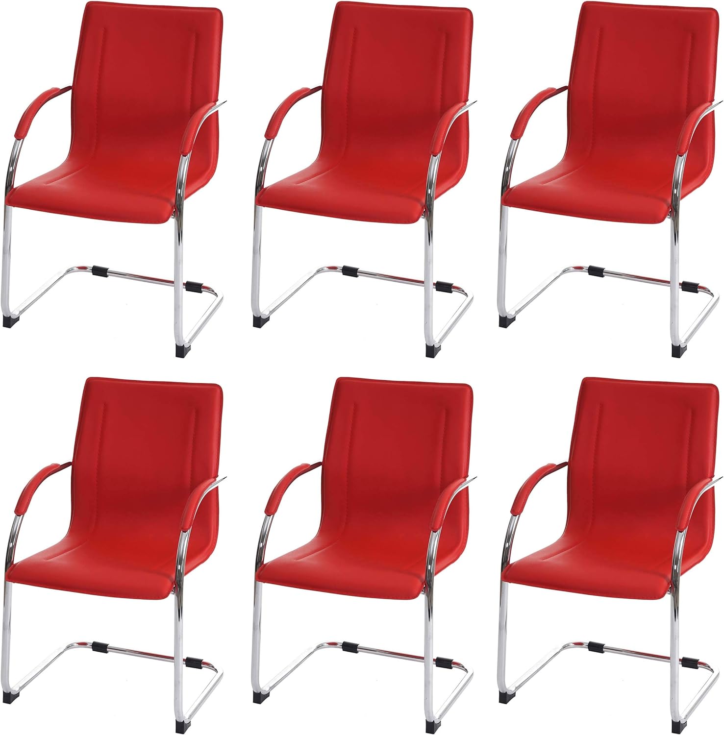 Mendler 6er-Set Esszimmerstuhl Samara, Freischwinger Küchenstuhl Lehnstuhl Stuhl, Stahl - rot