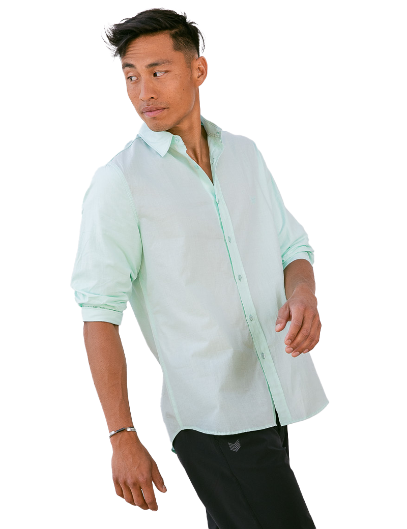 HBT CHEMISE CHARLIE COTON MANCHES 3/4 VERT D'EAU