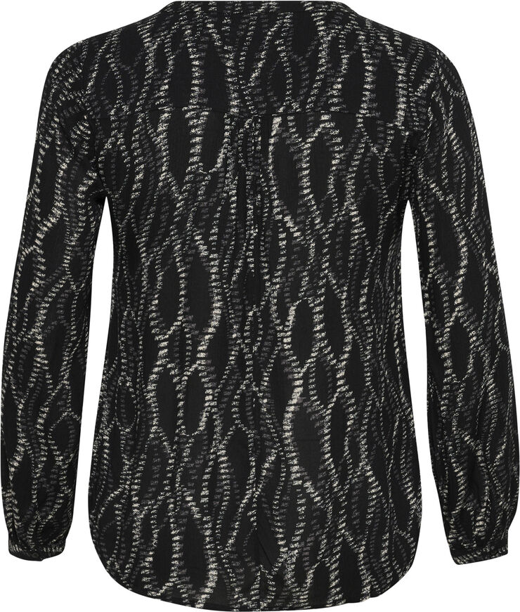 Kaffe Curve KCami LS Blouse Printed Black/grey graphic simili