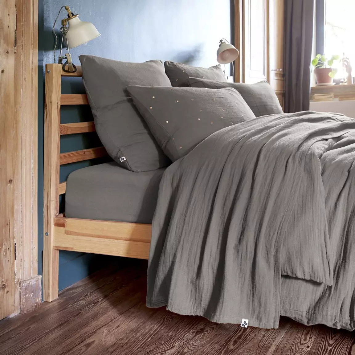Drap plat gaze de coton (240 x 300 cm) Gaïa Gris granit