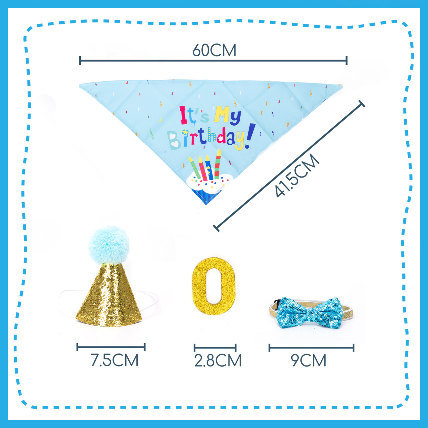 Nobleza - Kit de Aniversário para Pets, Lenço Triangular para Aniversário de Cachorro, Faixa com Lenço e Chapéu para Aniversário de Cachorro, para Decoração de Festa de Aniversário de Pets