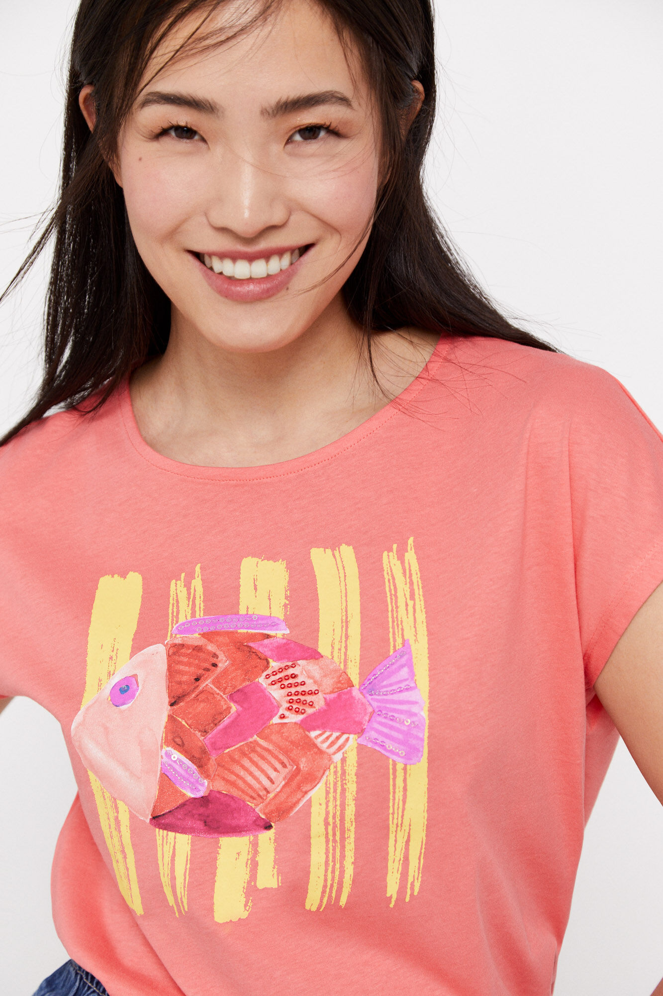 Camiseta estampada azul marinho - Coral