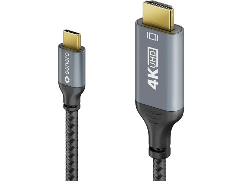 sonero Kabel USB Type-C - HDMI, 2 m USB-C auf HDMI Kabel - 4K60, 18 GBps – grau/schwarz - 1.00m
