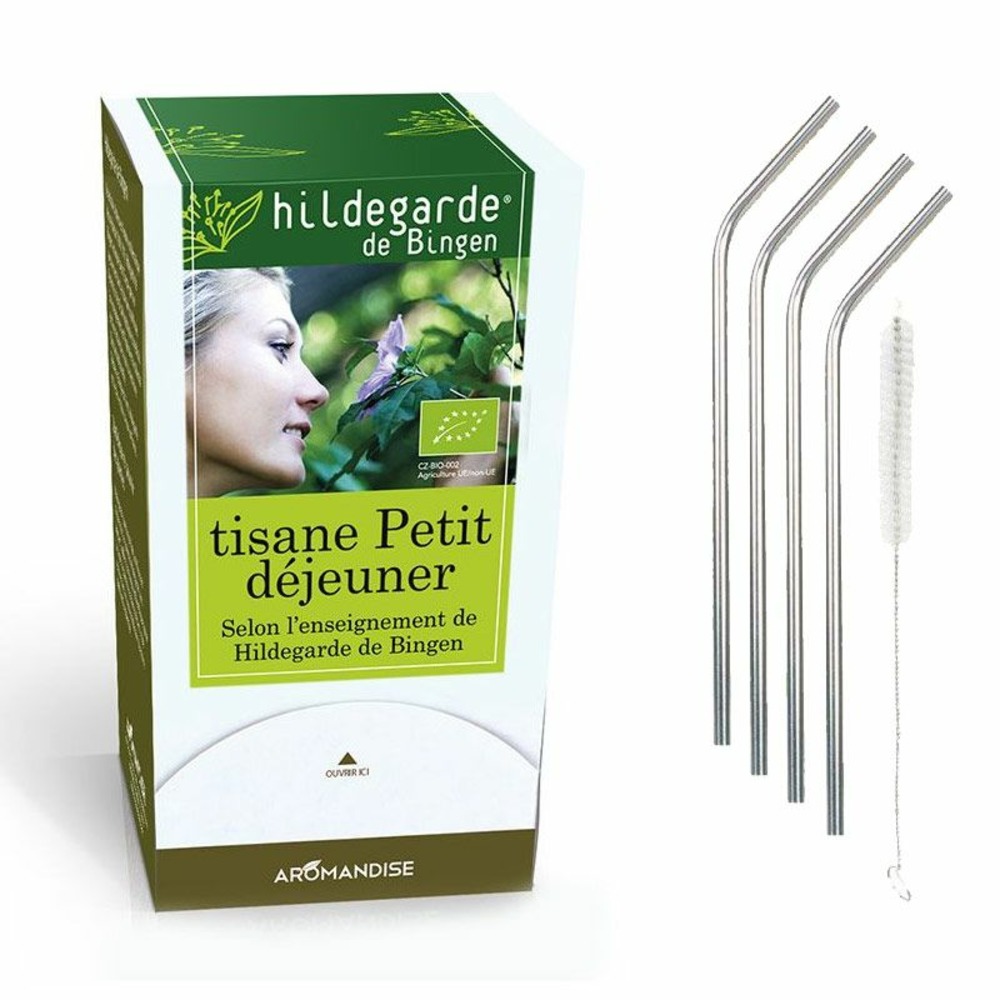 Tisane bio petit déjeuner + 4 pailles en inox