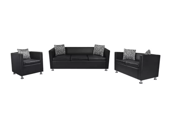 Jeu de canapé à 2 places et à 3 places et fauteuil Noir