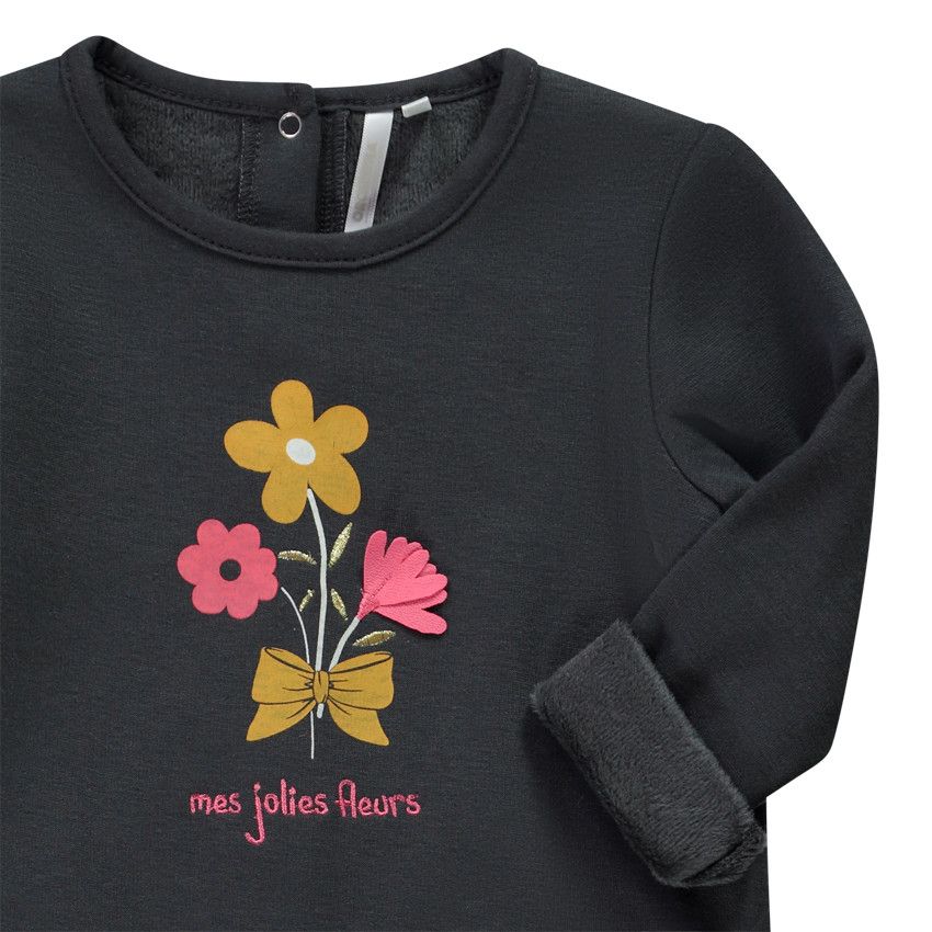 Dors-bien en jersey contrecollé print fleur pour bébé fille - Gris foncé